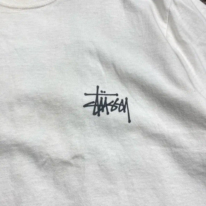 [BUNJANG] Stussy Stock Logo White T-Shirt / 스투시 스탁 화이트 반팔 티셔츠