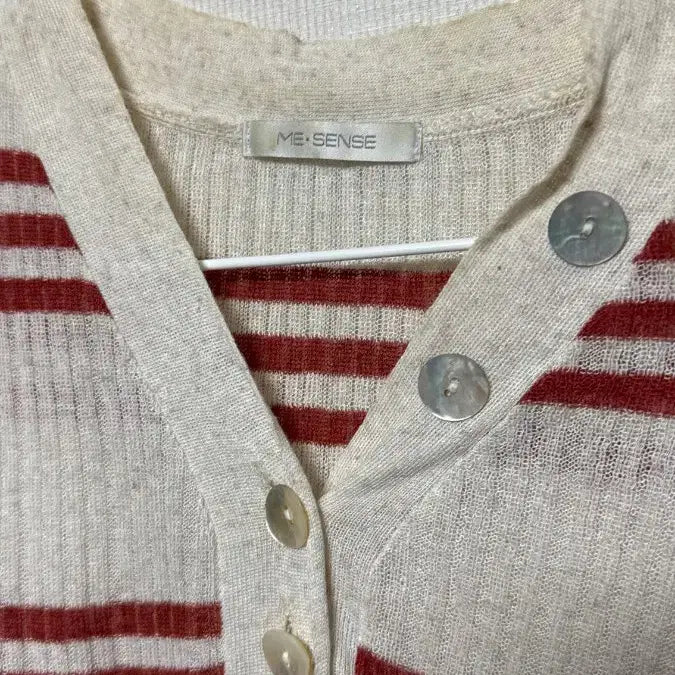 [BUNJANG] MEI+SENSE Red Stripe Short Sleeve Knit Top / MEI+SENSE 레드 스트라이프 반팔 니트