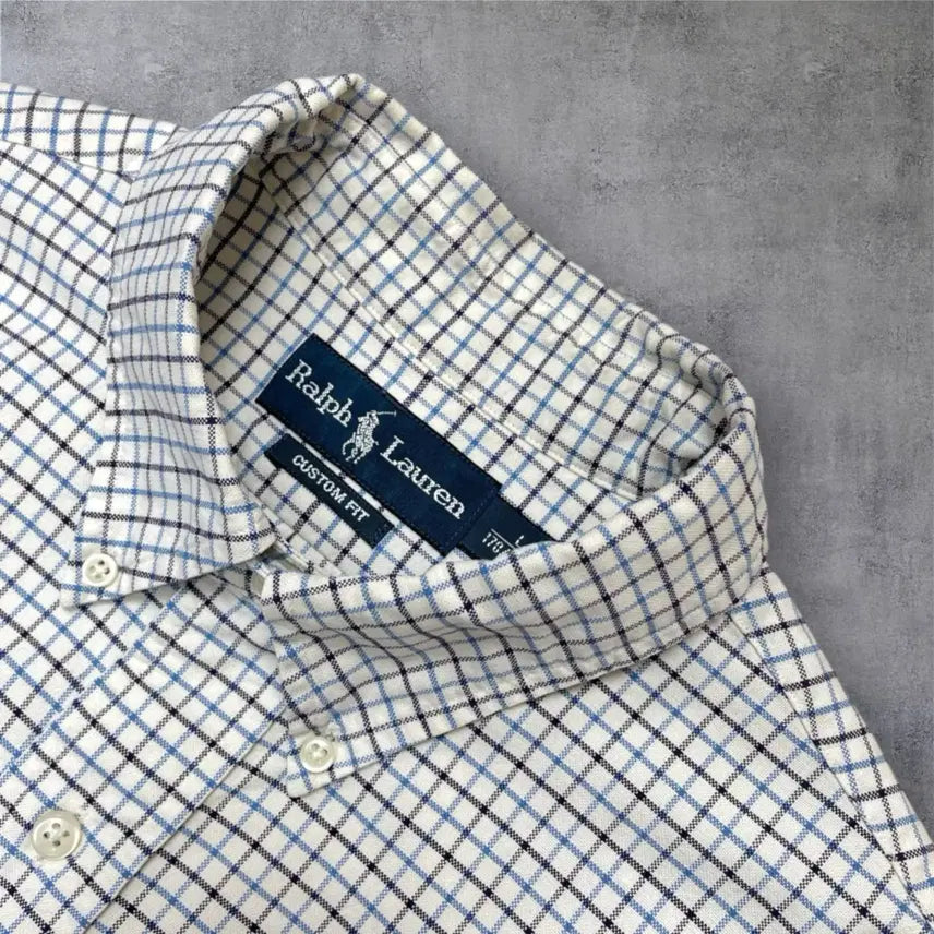 [BUNJANG] Polo Ralph Lauren Custom Fit Blue Check Shirt L / 폴로 랄프로렌 블루 체크 커스텀핏 셔츠 L