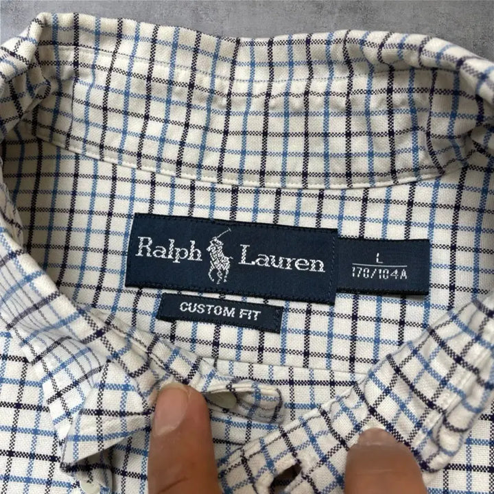 [BUNJANG] Polo Ralph Lauren Custom Fit Blue Check Shirt L / 폴로 랄프로렌 블루 체크 커스텀핏 셔츠 L