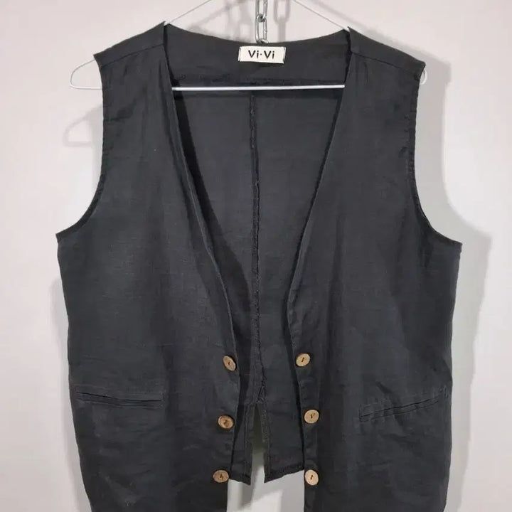 [BUNJANG] Vi-Vi Black Linen Vest / Vi-Vi 블랙 린넨 조끼