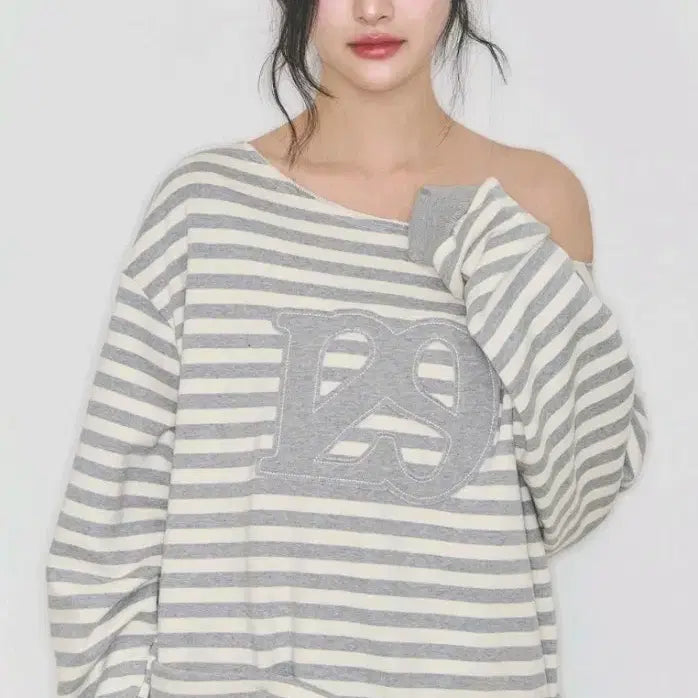 [BUNJANG] Illigo 129 Stripe Sweatshirt Ivory Melange / (새상품)일리고 129 스트라이프 맨투맨 아이보리 멜란지