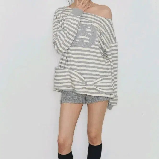 [BUNJANG] Illigo 129 Stripe Sweatshirt Ivory Melange / (새상품)일리고 129 스트라이프 맨투맨 아이보리 멜란지