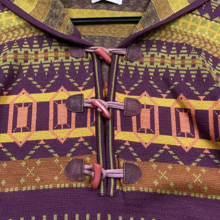 [BUNJANG] Vintage Pattern Knit Duffle Hooded Coat / Vintage 빈티지 패턴 니트 더플 후드
