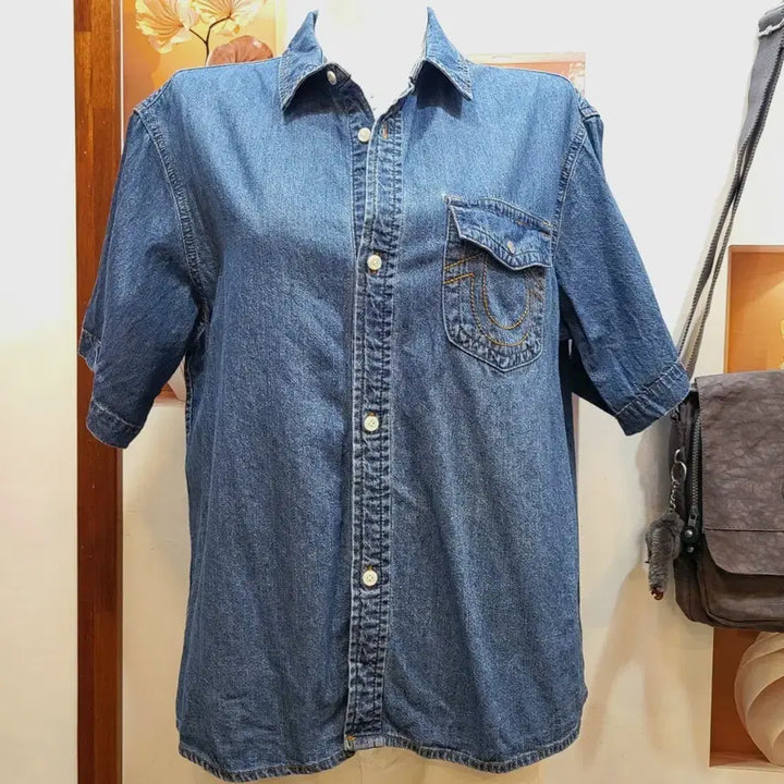 [BUNJANG] True Religion Half Sleeve Denim Shirt / 트루릴리젼 하프 슬리브 데님 셔츠