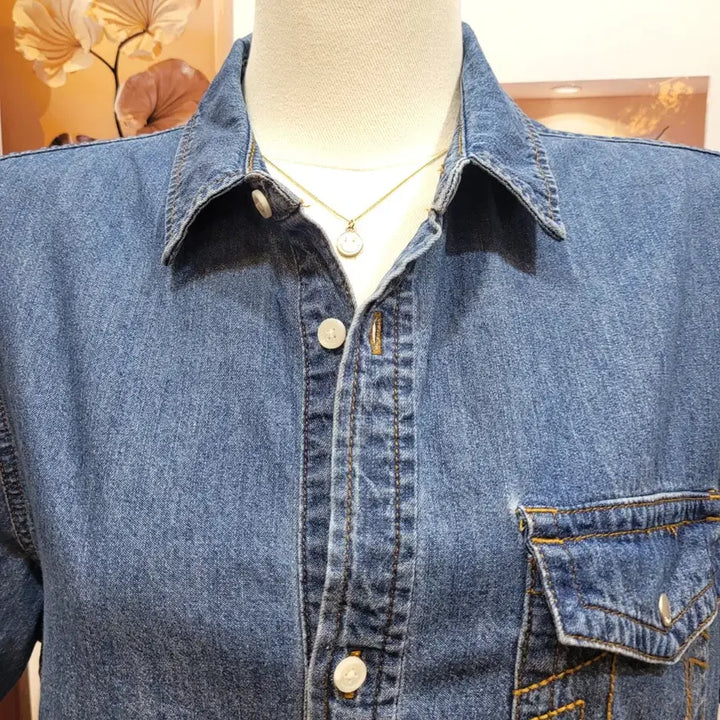 [BUNJANG] True Religion Half Sleeve Denim Shirt / 트루릴리젼 하프 슬리브 데님 셔츠