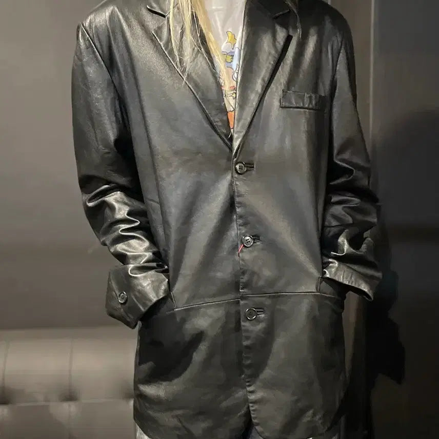 [BUNJANG] Black Lambskin Leather Jacket / 램스킨 블랙 레더 자켓