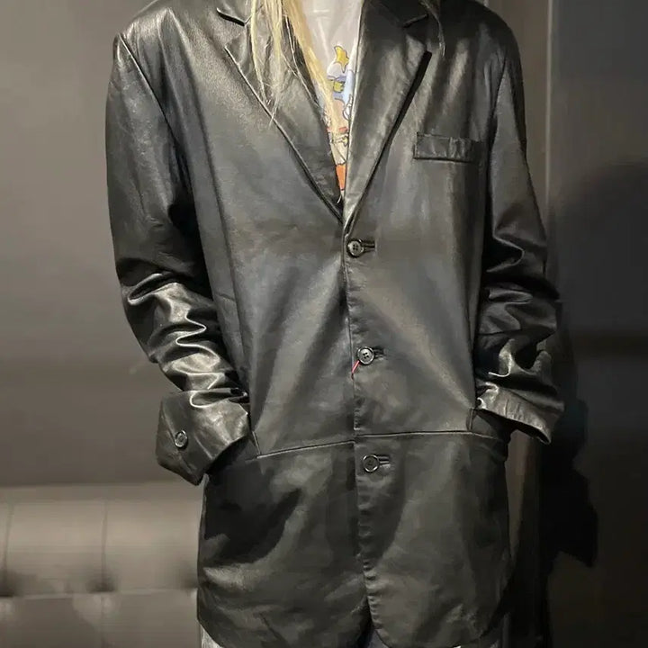 [BUNJANG] Black Lambskin Leather Jacket / 램스킨 블랙 레더 자켓
