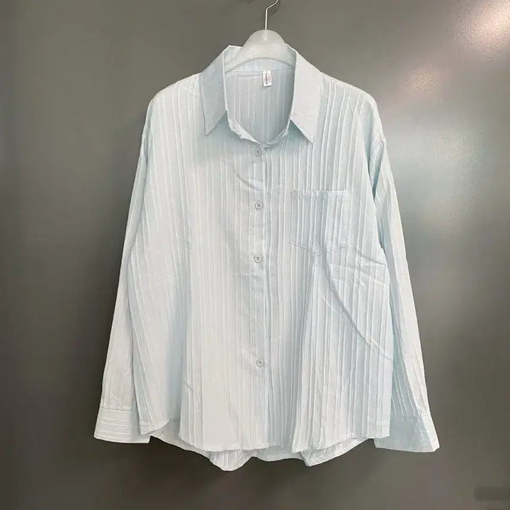 [BUNJANG] Sky Blue Pleated Shirt / [택없는 새상품 ] 하늘색 플리츠 셔츠