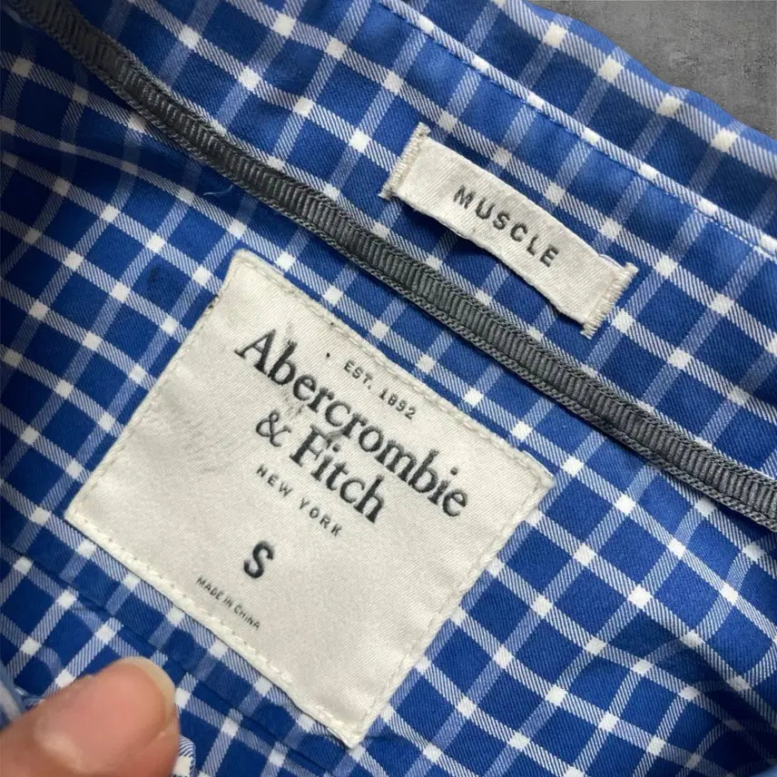 [BUNJANG] Abercrombie &amp; Fitch Blue Check Muscle Fit Shirt S / 아베크롬비 Abercrombie&amp;Fitch 블루 체크 머슬핏 셔츠 S