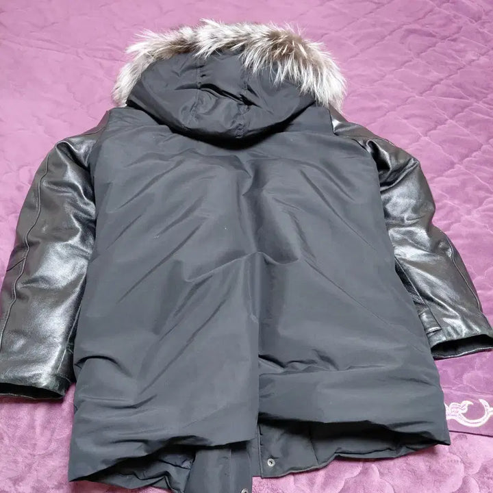 [BUNJANG] Black Leather Sleeve Padded Jumper / 가죽 팔 블랙 패딩 점퍼