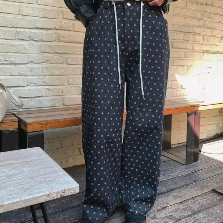 [BUNJANG] Dot Wide Fit String Jeans (Black Denim) / 도트 와이드핏 스트링 청바지 흑청