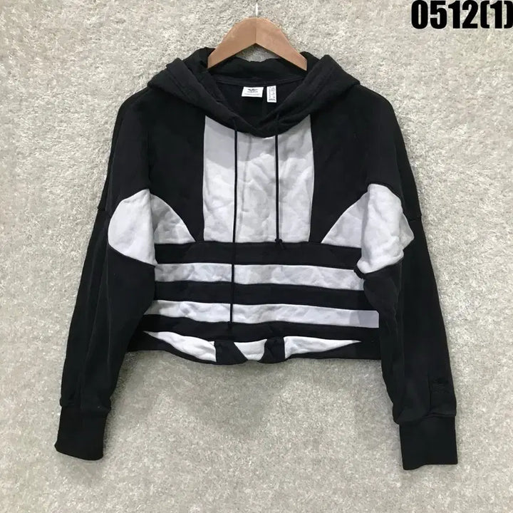 [BUNJANG] Adidas Black/White Cropped Hoodie / 아디다스 블랙/화이트 크롭 후드티