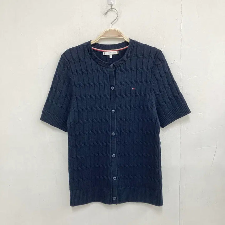[BUNJANG] Tommy Hilfiger Navy Cable Knit Short Sleeve Cardigan / 타미힐피거 네이비 케이블 반팔 가디건