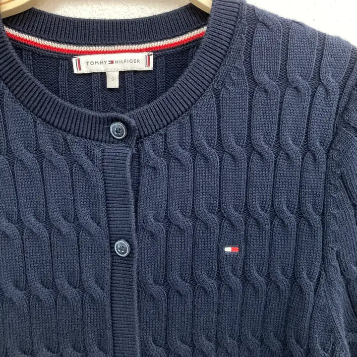 [BUNJANG] Tommy Hilfiger Navy Cable Knit Short Sleeve Cardigan / 타미힐피거 네이비 케이블 반팔 가디건