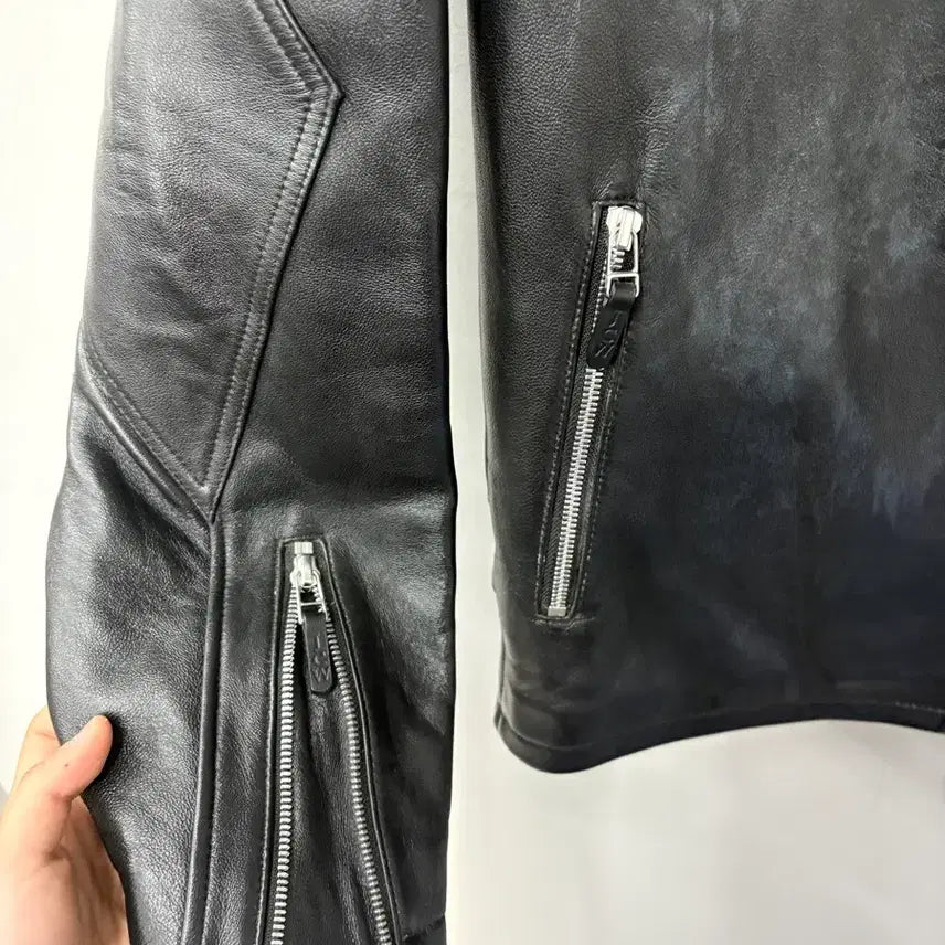 [BUNJANG] Eastlog Lambskin Leather Pocket Zipper Black Rider Jacket / 이스트로그 양가죽 포켓 지퍼 블랙 라이더 자켓  A3687