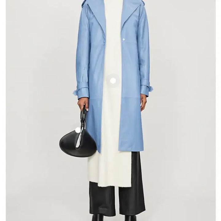 [BUNJANG] Victoria Beckham Belted Leather Trench Coat Ice Blue / 빅토리아 베컴 벨티드 레더 트렌치코트 아이스 블루
