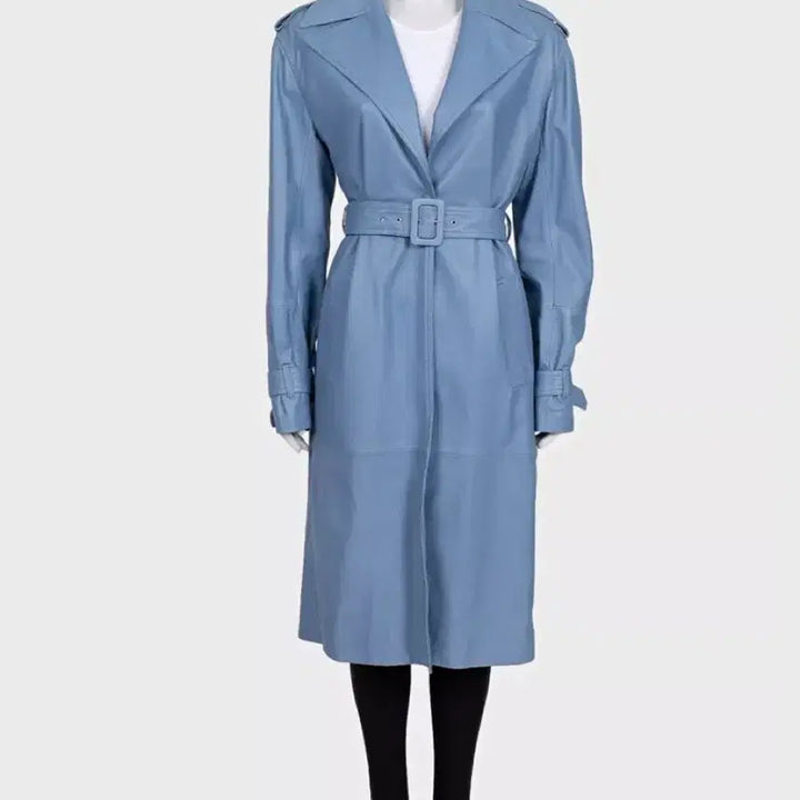 [BUNJANG] Victoria Beckham Belted Leather Trench Coat Ice Blue / 빅토리아 베컴 벨티드 레더 트렌치코트 아이스 블루
