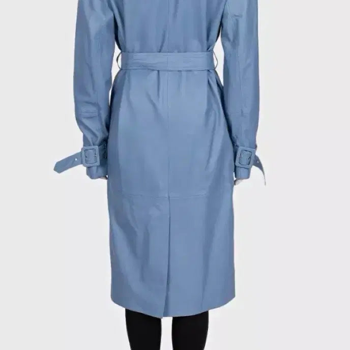 [BUNJANG] Victoria Beckham Belted Leather Trench Coat Ice Blue / 빅토리아 베컴 벨티드 레더 트렌치코트 아이스 블루