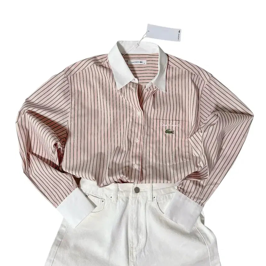 [BUNJANG] Lacoste Pink Stripe Shirt / (새상품) 라코스테 핑크 스트라이프 셔츠 36