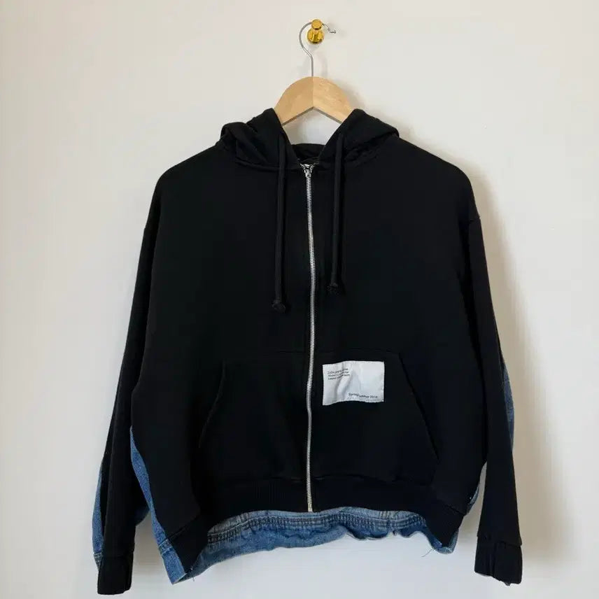 [BUNJANG] Zara Half Denim Hooded Zip-Up Jacket / 자라 하프데님 후드집업
