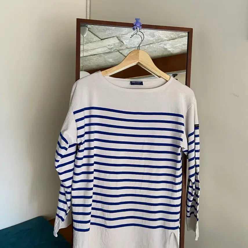 [BUNJANG] Saint James White and Blue Striped Long Sleeve T-Shirt / 세인트제임스 흰파 줄무늬 티셔츠
