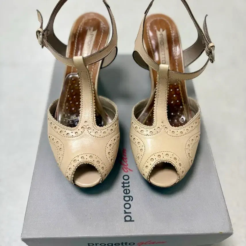 [BUNJANG] Progetto Glam Beige Wingtip Heels / 이태리 프로제토 글램 베이지 윙팁 힐 36(230~235mm)