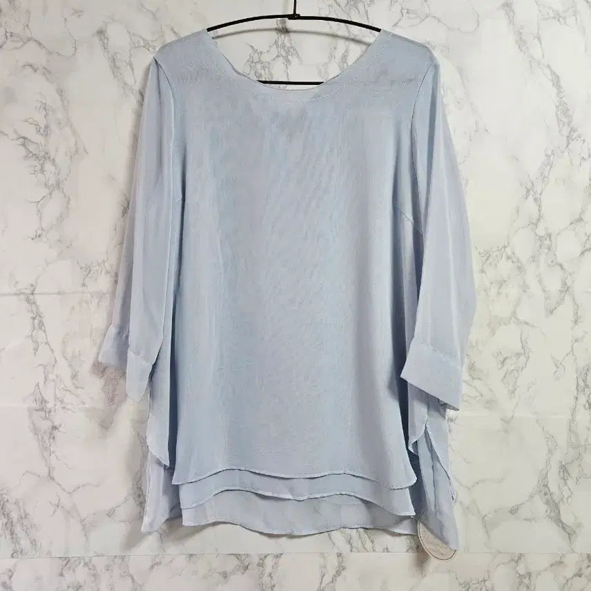 [BUNJANG] Layered Chiffon Blouse - Sky Blue / 레이어드 쉬폰 블라우스 하늘색