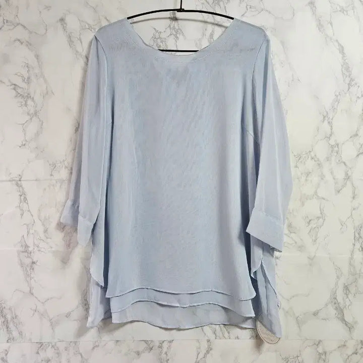 [BUNJANG] Layered Chiffon Blouse - Sky Blue / 레이어드 쉬폰 블라우스 하늘색