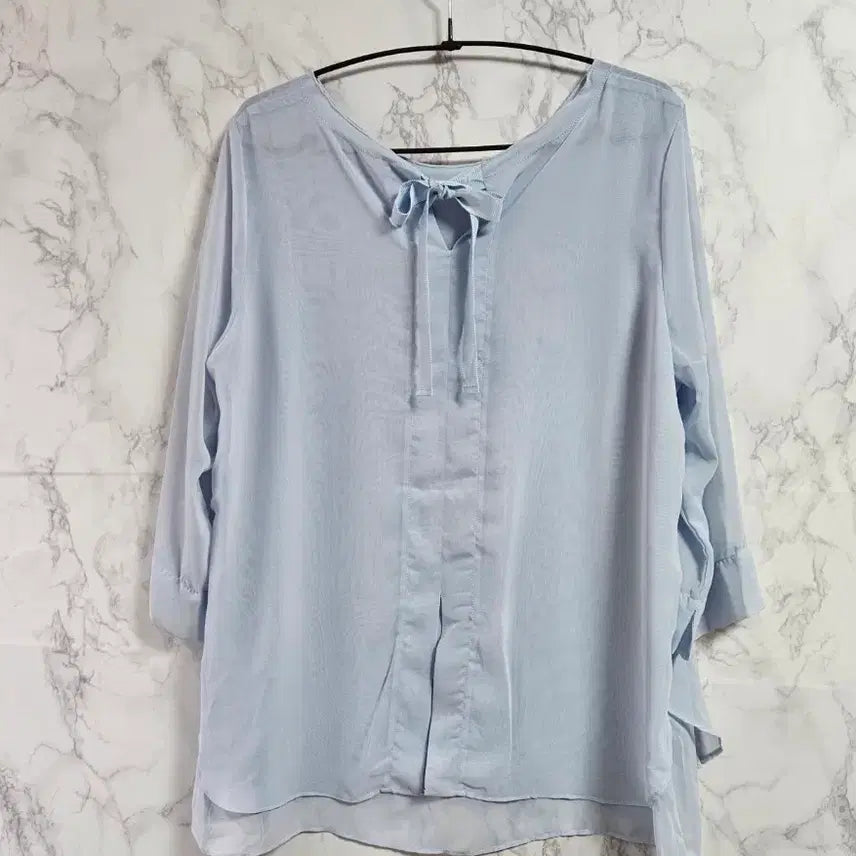 [BUNJANG] Layered Chiffon Blouse - Sky Blue / 레이어드 쉬폰 블라우스 하늘색