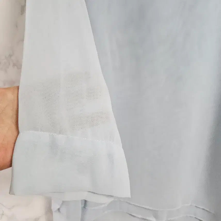 [BUNJANG] Layered Chiffon Blouse - Sky Blue / 레이어드 쉬폰 블라우스 하늘색