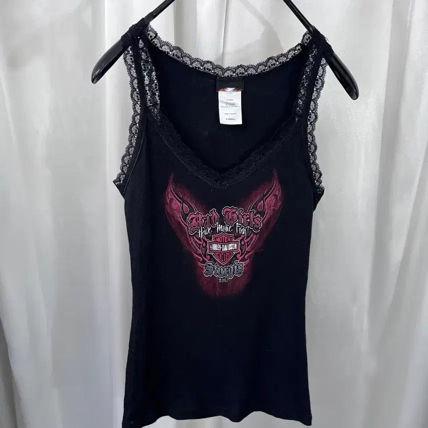 [BUNJANG] Harley-Davidson Lace Tank Top Black XS / 할리데이비슨 레이스 검정 끈나시 XS