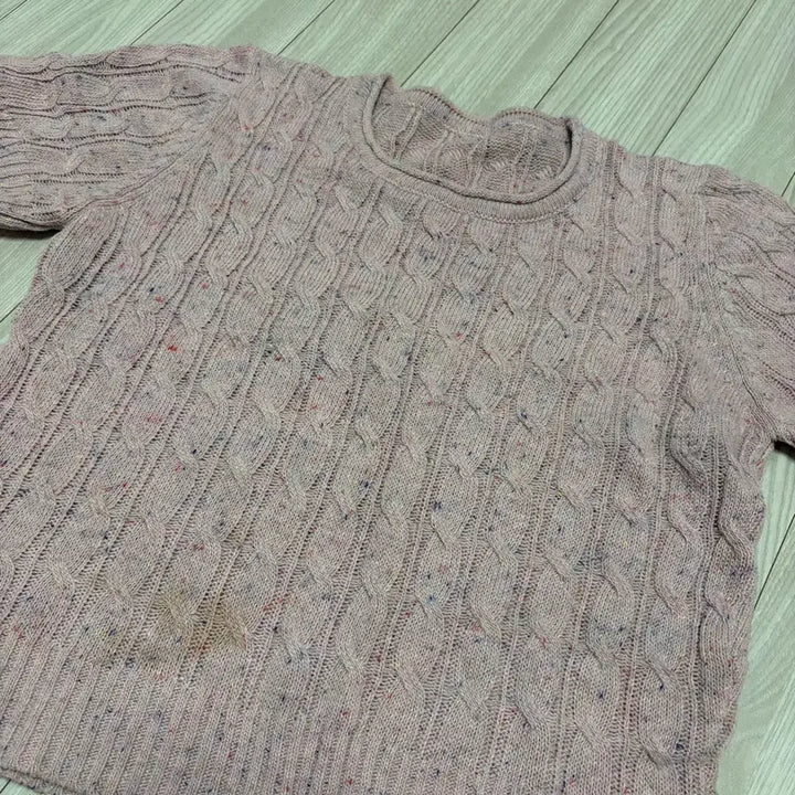 [BUNJANG] Avery Pink Cable Knit Short-Sleeve Sweater / 에이블리 핑크 꽈베기 여름 반팔 니트