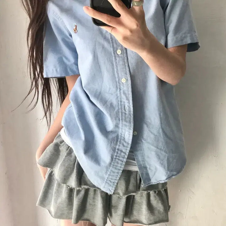[BUNJANG] Polo Ralph Lauren Sky Blue Short Sleeve Shirt / Polo 폴로 랄프로렌 스카이블루컬러 신형 반팔 셔츠