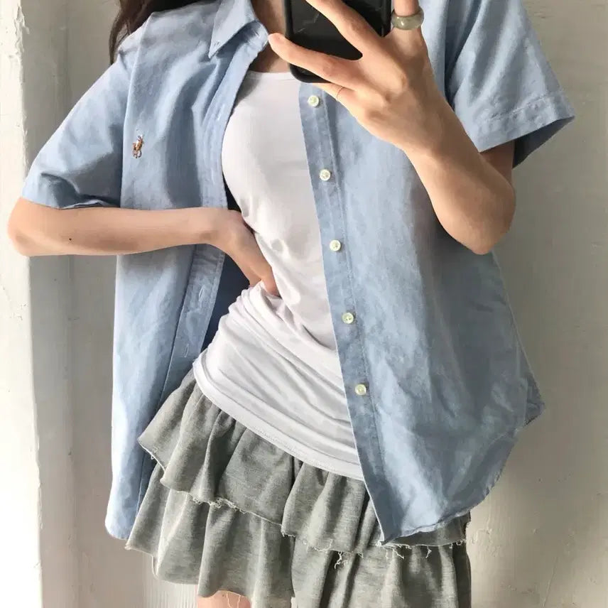 [BUNJANG] Polo Ralph Lauren Sky Blue Short Sleeve Shirt / Polo 폴로 랄프로렌 스카이블루컬러 신형 반팔 셔츠
