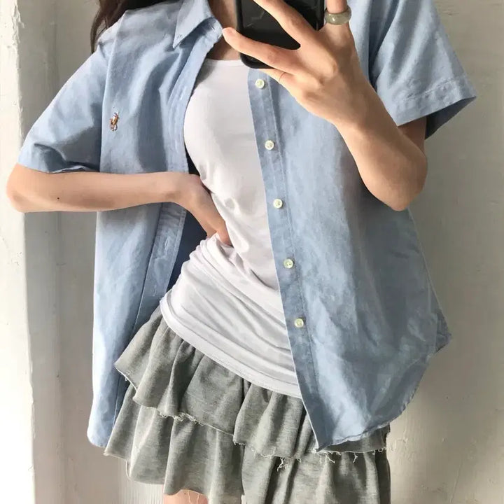 [BUNJANG] Polo Ralph Lauren Sky Blue Short Sleeve Shirt / Polo 폴로 랄프로렌 스카이블루컬러 신형 반팔 셔츠