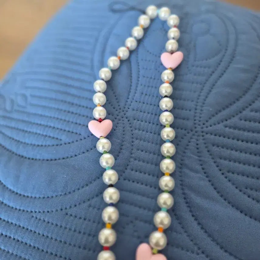 [BUNJANG] Pearl Phone Strap Charm with Pink Heart Accent / 핸드폰 스트랩 키링 팔아요