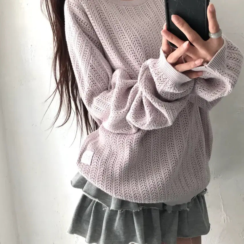 [BUNJANG] Satur Ibiza Mesh Knit Lavender M / Satur 세터 라벤더컬러 이비자 메쉬 니트