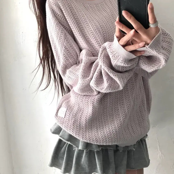 [BUNJANG] Satur Ibiza Mesh Knit Lavender M / Satur 세터 라벤더컬러 이비자 메쉬 니트