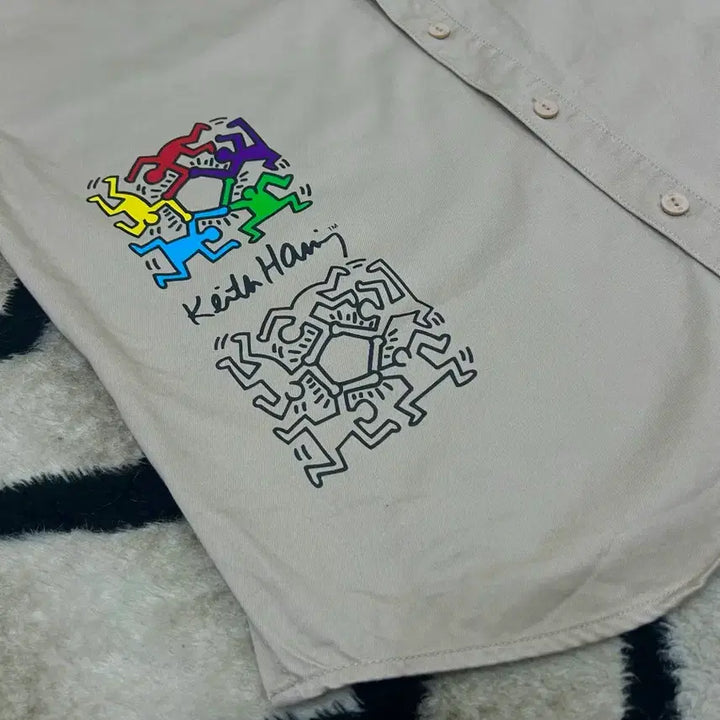 [BUNJANG] Lee X Keith Haring Beige Oversized Work Shirt / [L]Lee X 키스해링 오버핏 워크 셔츠/베이지