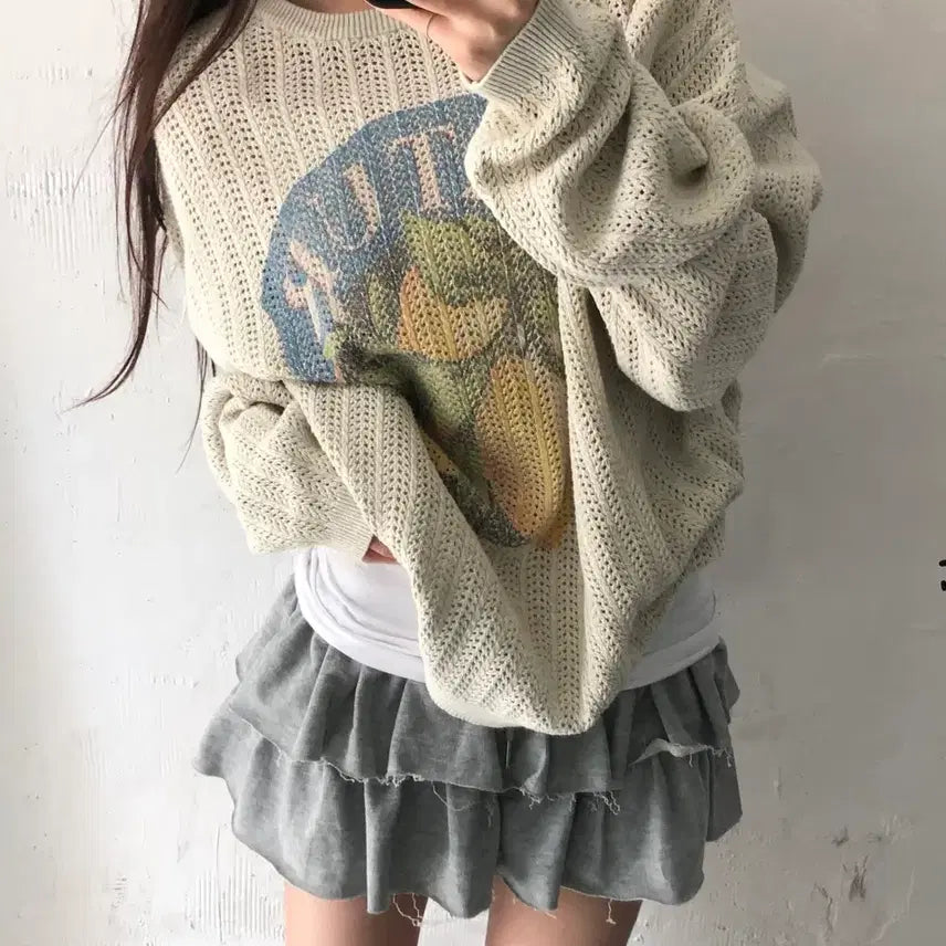 [BUNJANG] Satur Ibiza Coast Citron Mesh Knit Beige L / Satur 세터 베이지컬러 이비자 코스트 시트론 메쉬 니트