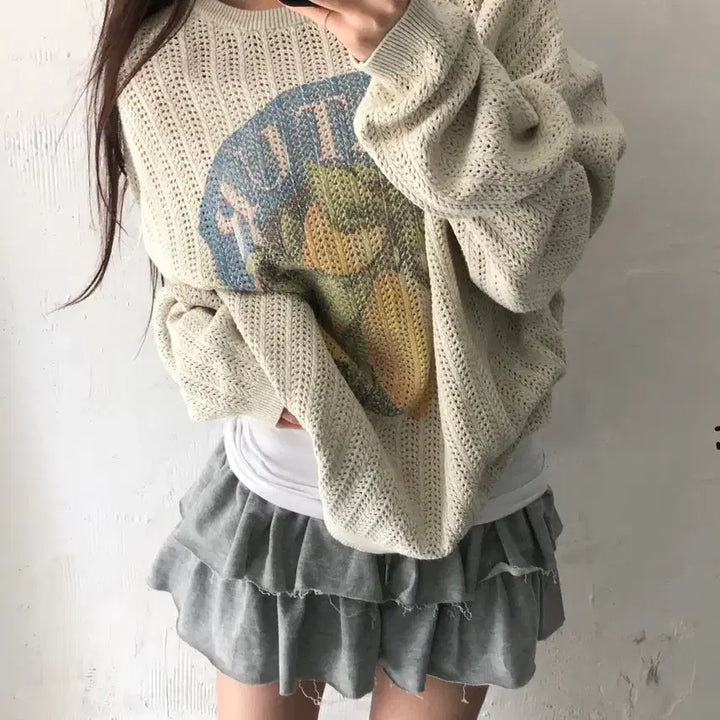 [BUNJANG] Satur Ibiza Coast Citron Mesh Knit Beige L / Satur 세터 베이지컬러 이비자 코스트 시트론 메쉬 니트