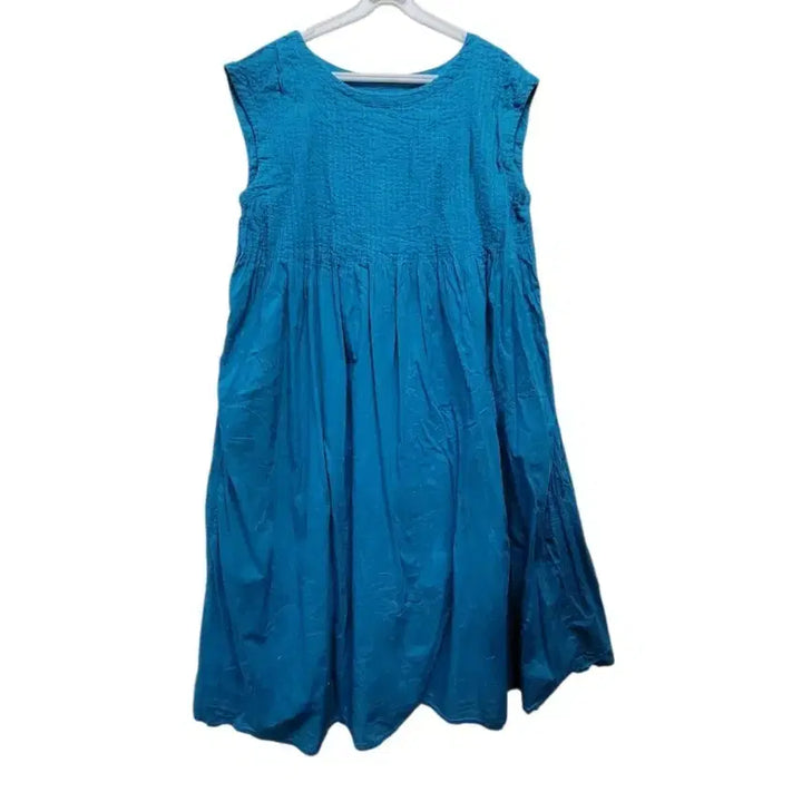 [BUNJANG] Japanese Brand 100% Linen Blue Sleeveless Dress / 일본브랜드 아사면100퍼 블루 민소매 원피스