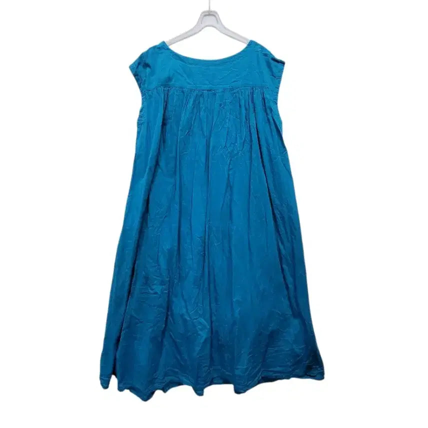 [BUNJANG] Japanese Brand 100% Linen Blue Sleeveless Dress / 일본브랜드 아사면100퍼 블루 민소매 원피스