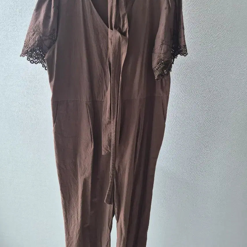 [BUNJANG] LAP Brown Lace Short-Sleeve Jumpsuit / LAP 브라운 레이스 반팔 점프수트