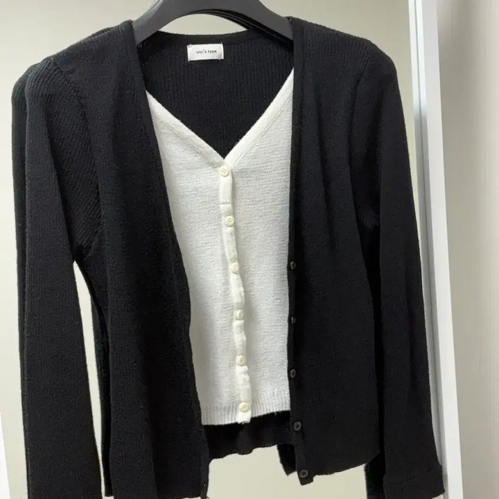 [BUNJANG] Ribbed Double Layered Color Block Knit Cardigan / 골지 이중 레이어드 배색 니트 가디건|수입의류|에이블리|골지니트|가디건