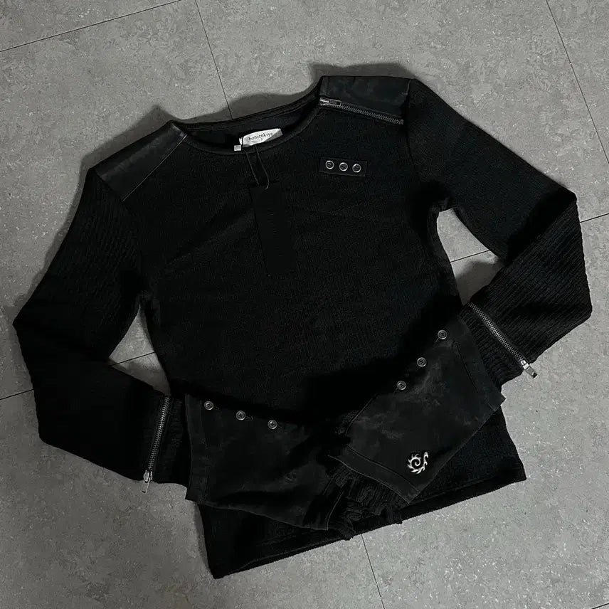 [BUNJANG] Bonie &amp; Kye Zipper Leather Top Black Size 2 / 보니앤키예 지퍼 레더 탑 블랙 2사이즈