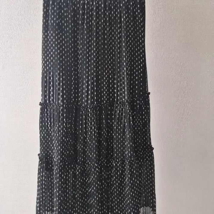 [BUNJANG] LeShop Black Water Drop Pattern Pleated Long Skirt / 르샵 검정색 물방울 패턴 플리츠 롱 스커트