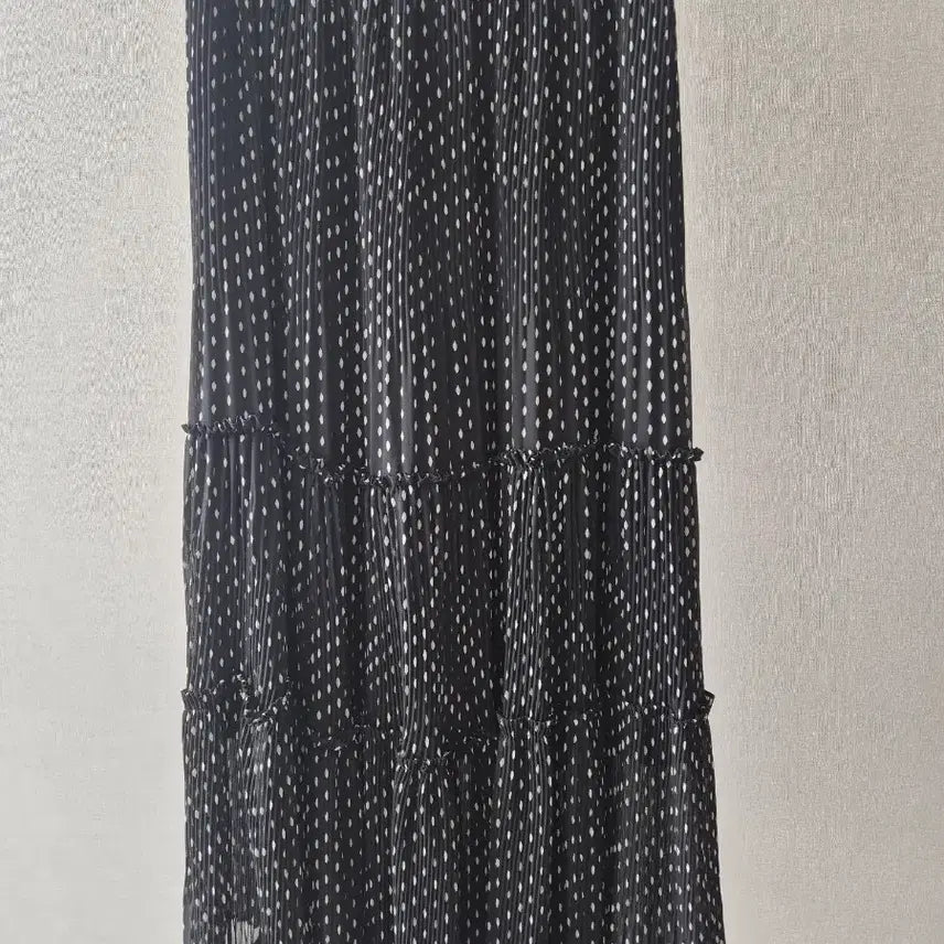 [BUNJANG] LeShop Black Water Drop Pattern Pleated Long Skirt / 르샵 검정색 물방울 패턴 플리츠 롱 스커트