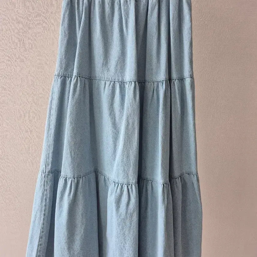 [BUNJANG] Denim Tiered Maxi Skirt / 청량 데님 캉캉 롱 스커트